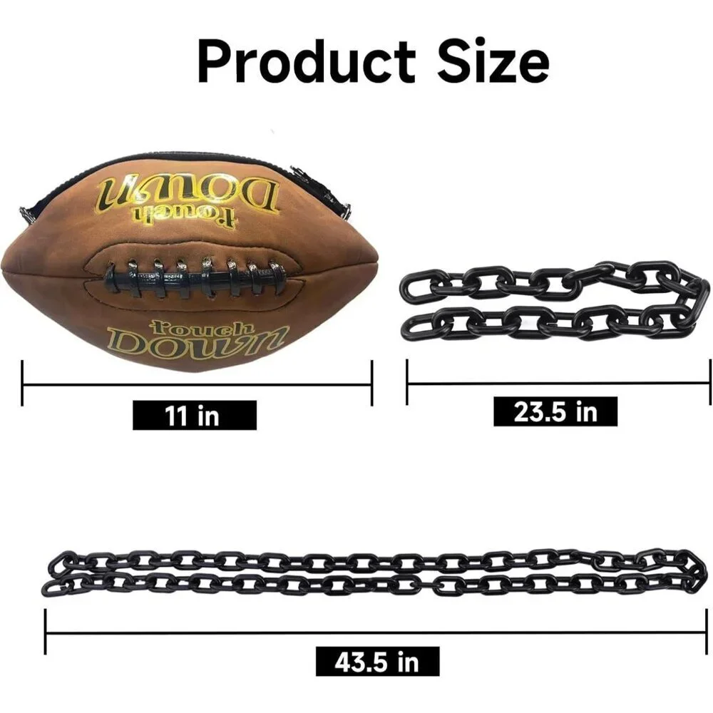 Football Shaped Crossbody Bag Leather with Chain Strap Sport Fan Purse